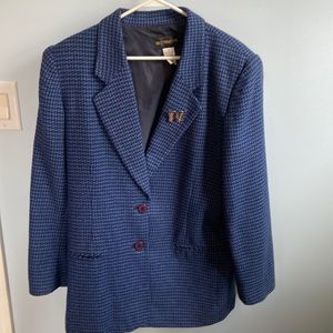 VINTAGE 1980 REQUIREMENTS BLUE HOUNDSTOOTH LADIES BLAZER SIZE 14
